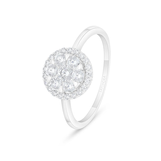 Sterling Silver 925 Ring Rhodium Plated Embedded With White Zircon