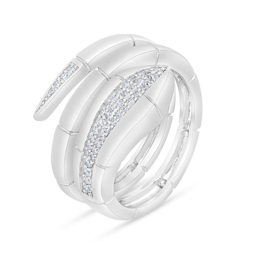 Sterling Silver 925 Ring Rhodium Plated Embedded With White Zircon