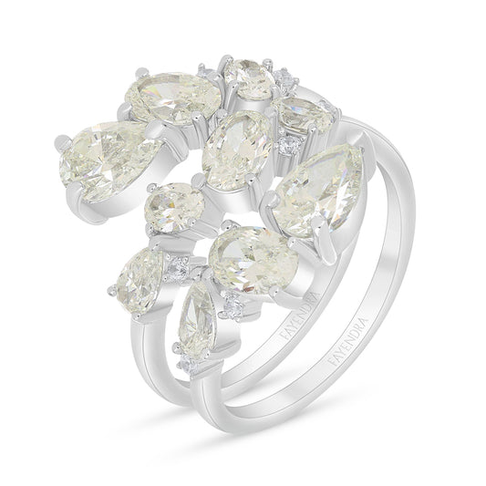 Sterling Silver 925 Ring Rhodium Plated Embedded With Diamond Zircon And White Zircon