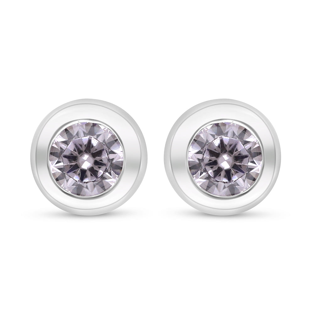 Sterling Silver 925 Earring Rhodium Plated Embedded With Pink Zircon
