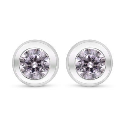 Sterling Silver 925 Earring Rhodium Plated Embedded With Pink Zircon