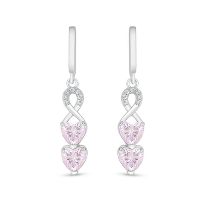 Sterling Silver 925 Earring Rhodium Plated Embedded With pink Zircon And White Zircon
