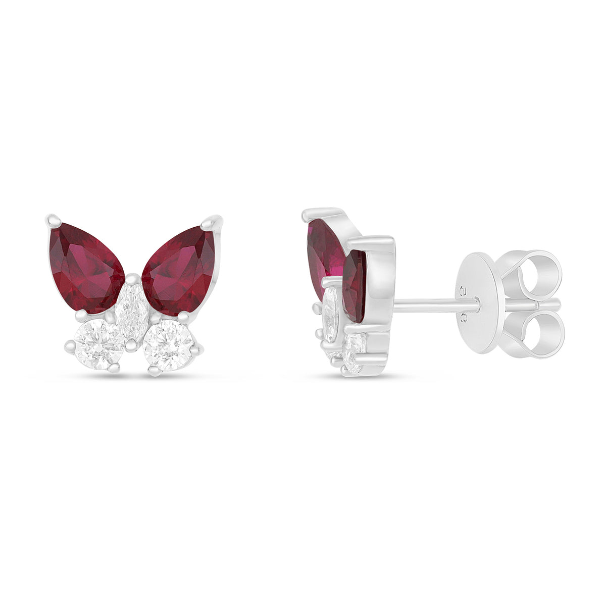 Sterling Silver 925 Earring Rhodium Plated Embedded With Ruby Corundum And White Zircon