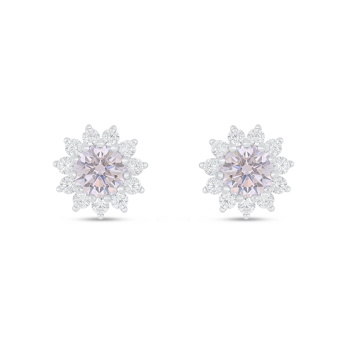 Sterling Silver 925 Earring Rhodium Plated Embedded With Pink Zircon And White Zircon