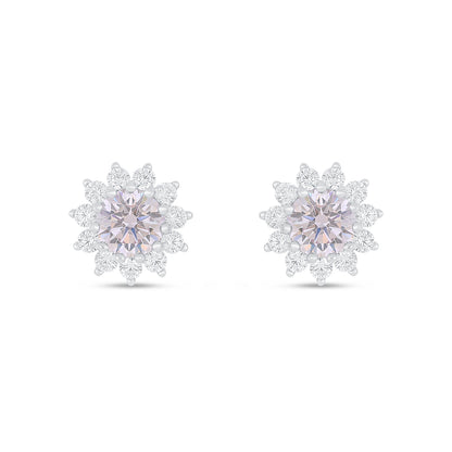 Sterling Silver 925 Earring Rhodium Plated Embedded With Pink Zircon And White Zircon