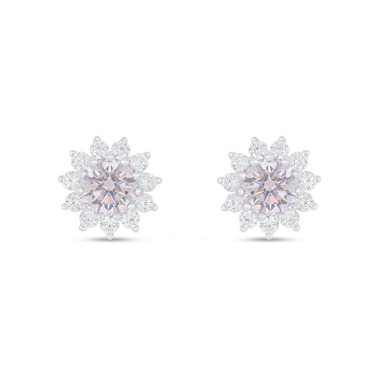 Sterling Silver 925 Earring Rhodium Plated Embedded With Pink Zircon And White Zircon