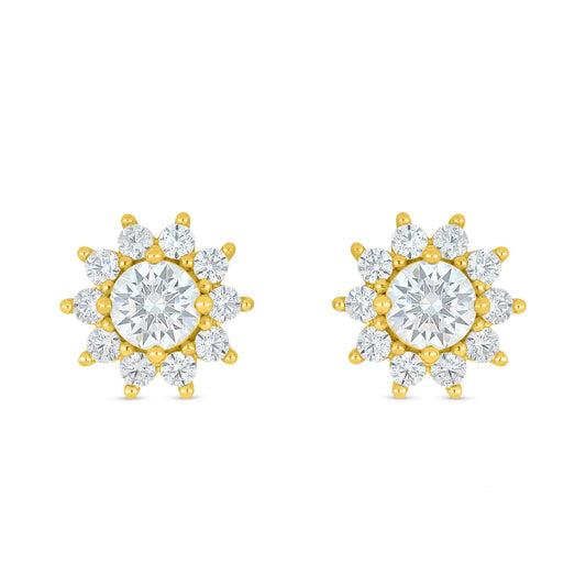 Sterling Silver 925 Earring Golden Plated Embedded With White Zircon