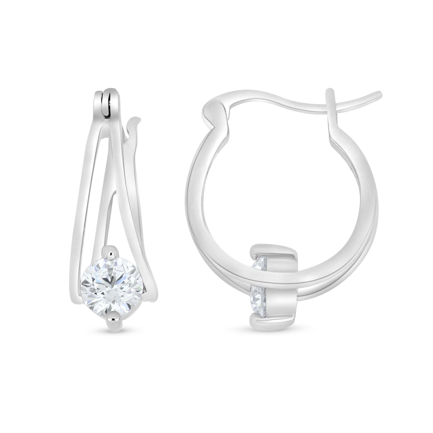 Sterling Silver 925 Earring Rhodium Plated Embedded With White Zircon