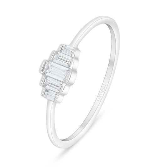Sterling Silver 925 Ring Rhodium Plated Embedded With White Zircon