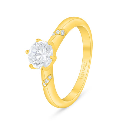 خاتم من الفضة الخالصة عيار 925 مطلي ذهبي مرصع فص ابيض