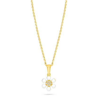 Sterling Silver 925 Necklace Golden Plated Embedded With Natural White Pearl And White Zircon