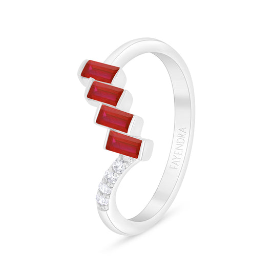 Sterling Silver 925 Ring Rhodium Plated Embedded With Ruby Corundum And White Zircon