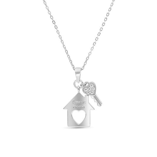 Sterling Silver 925 Necklace Rhodium Plated Embedded With White Zircon