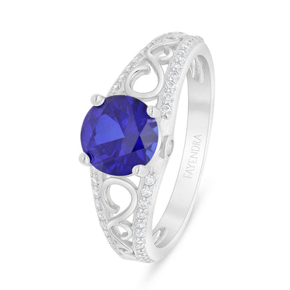 Sterling Silver 925 Ring Rhodium Plated Embedded With Sapphire Corundum And White Zircon