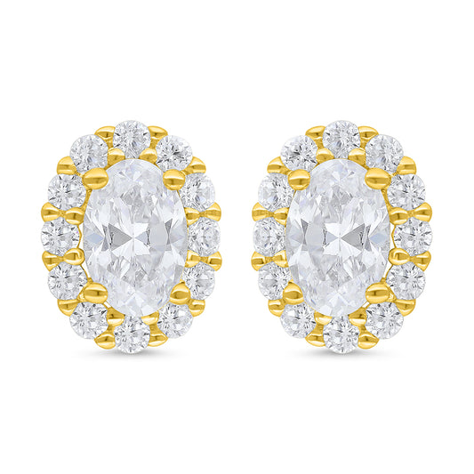 Sterling Silver 925 Earring Golden Plated Embedded With White Zircon