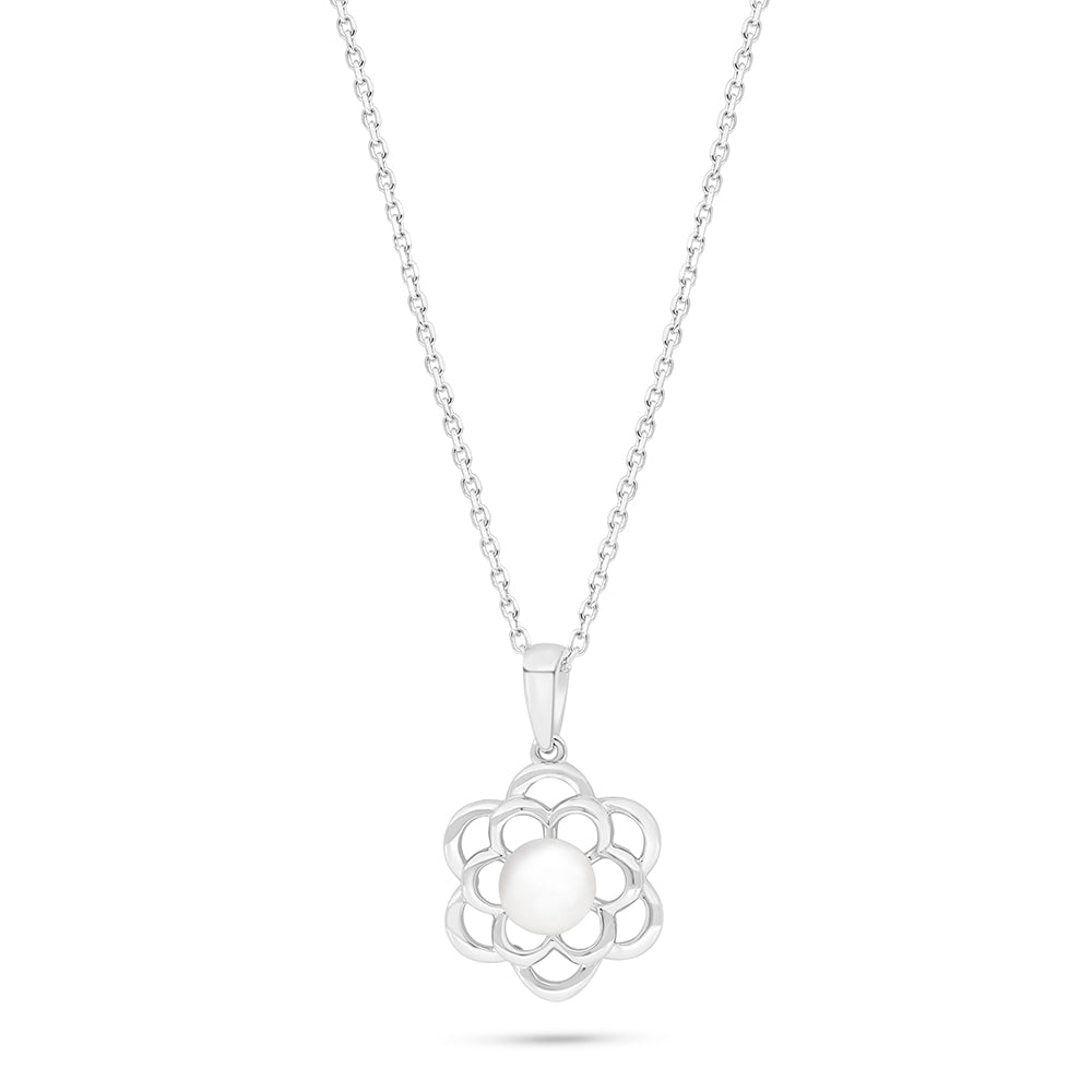 Sterling Silver 925 Necklace Rhodium Plated Embedded With Natural White Pearl