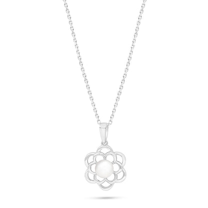 Sterling Silver 925 Necklace Rhodium Plated Embedded With Natural White Pearl