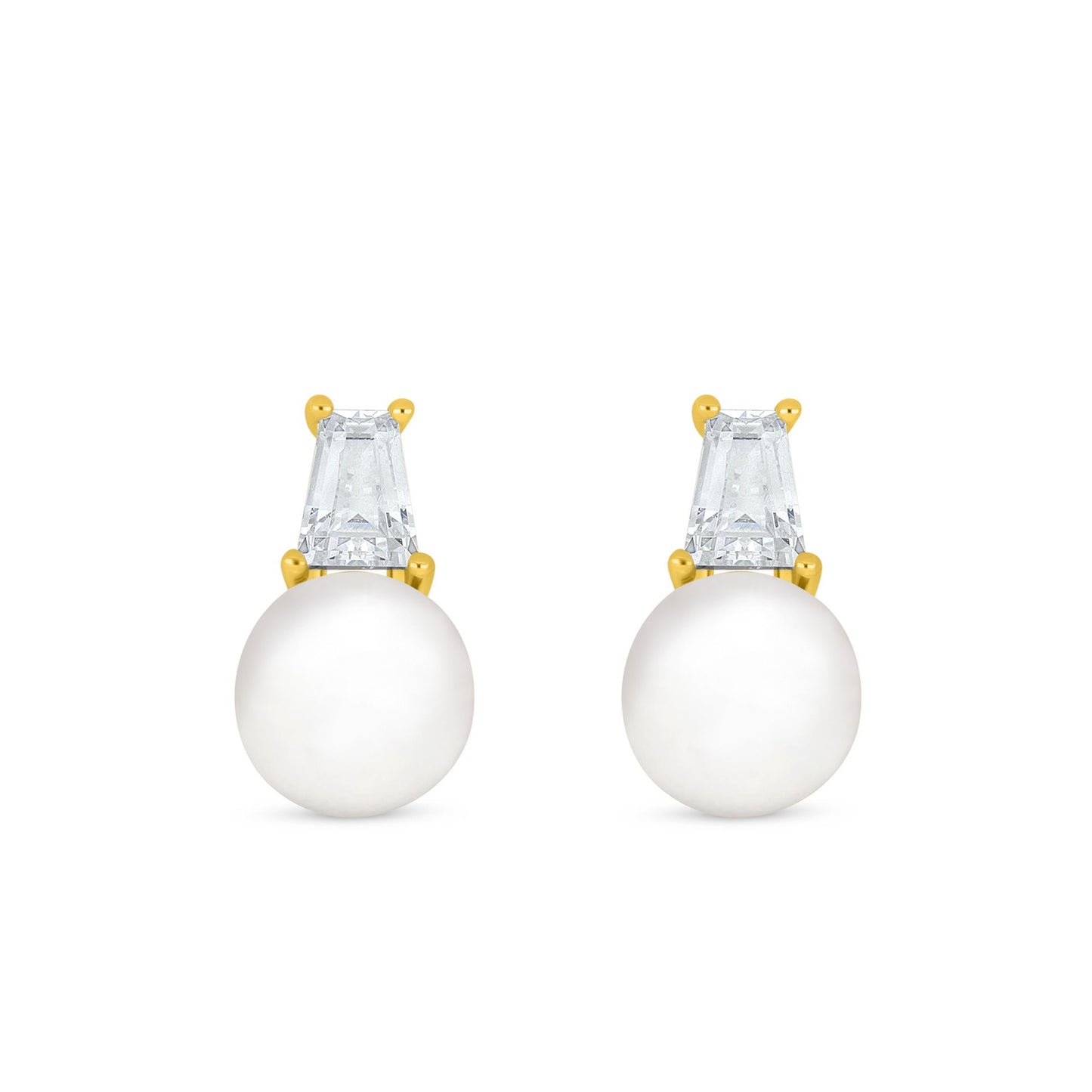 اقراط من الفضة الخالصة عيار 925 مطلية ذهبي مرصعة لولو ابيض طبيعي و فص ابيض