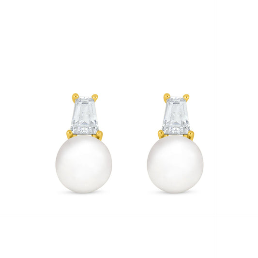 اقراط من الفضة الخالصة عيار 925 مطلية ذهبي مرصعة لولو ابيض طبيعي و فص ابيض