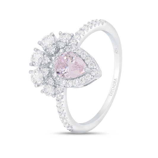 Sterling Silver 925 Ring Rhodium Plated Embedded With Pink Zircon And White Zircon