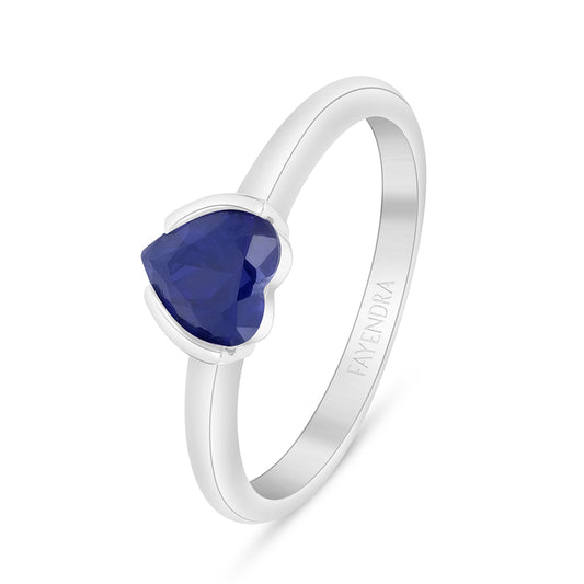 Sterling Silver 925 Ring Rhodium Plated Embedded With Sapphire Corundum