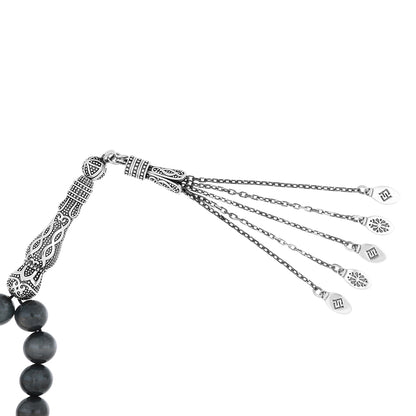 Oxidized Silver Rosary Beads – 33 Handmade Prayer Beads Set with intricate tassel and silver detailing.