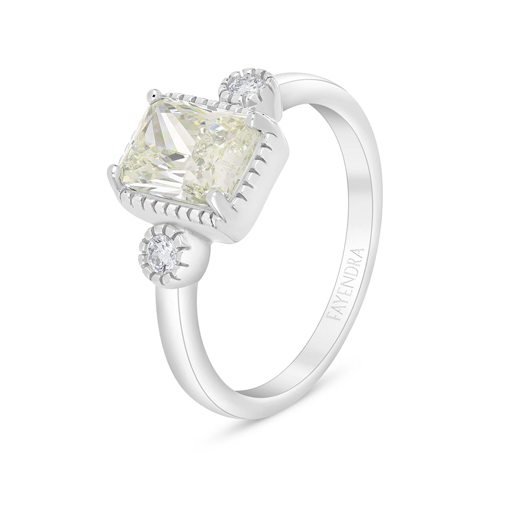 Sterling Silver 925 Ring Rhodium Plated Embedded With Diamond Zircon And White Zircon