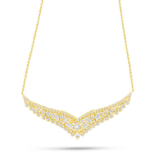 Sterling Silver 925 Necklace Golden Plated Embedded With White Zircon