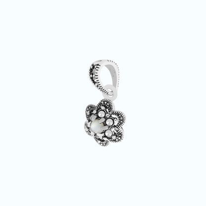 Sterling Silver 925 Pendant Embedded With Natural White Shell And Marcasite Stones