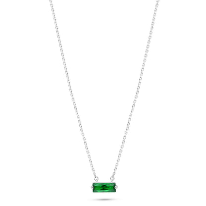 Sterling Silver 925 Necklace Rhodium Plated Embedded With Emerald Zircon
