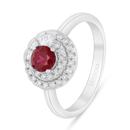 Sterling Silver 925 Ring Rhodium Plated Embedded With Ruby Corundum And White Zircon