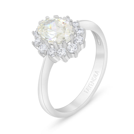 خاتم من الفضة الخالصة عيار 925 مطلي روديوم مرصع بالزركون الكناري الالماسي و فص ابيض