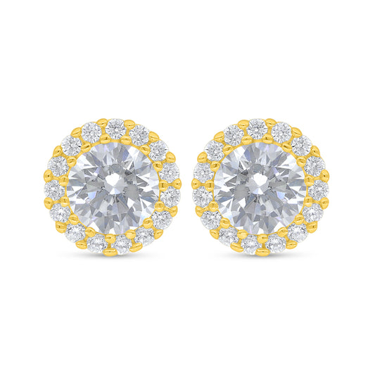 Sterling Silver 925 Earring Golden Plated Embedded With White Zircon