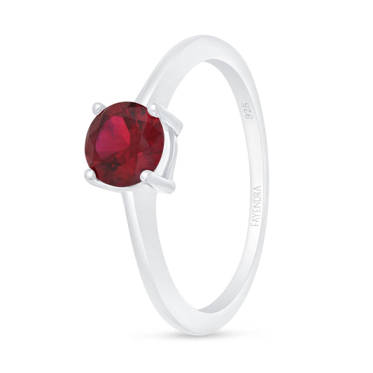 Sterling Silver 925 Ring Rhodium Plated Embedded With Ruby Zircon
