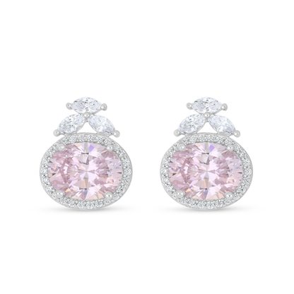 Sterling Silver 925 Earring Rhodium Plated Embedded With pink Zircon And White Zircon