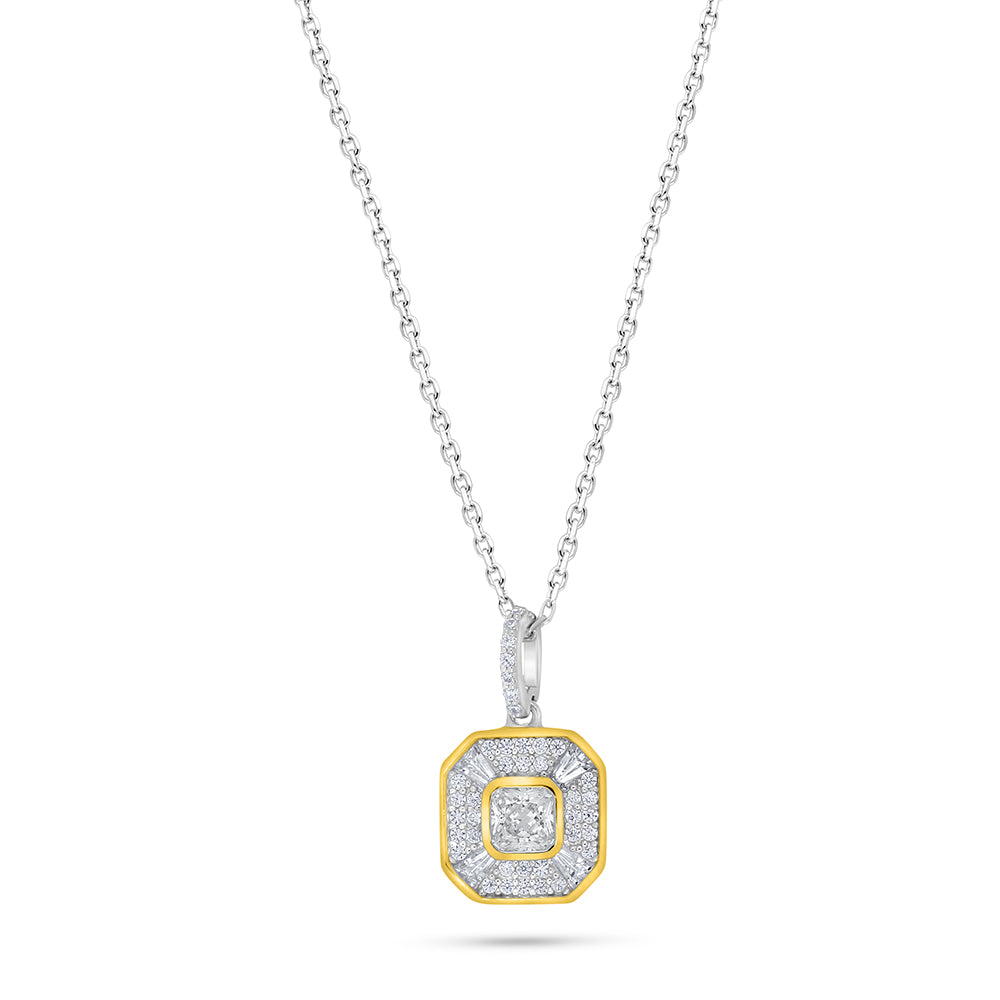 Sterling Silver 925 Necklace Rhodium And Golden Plated Embedded With White Zircon