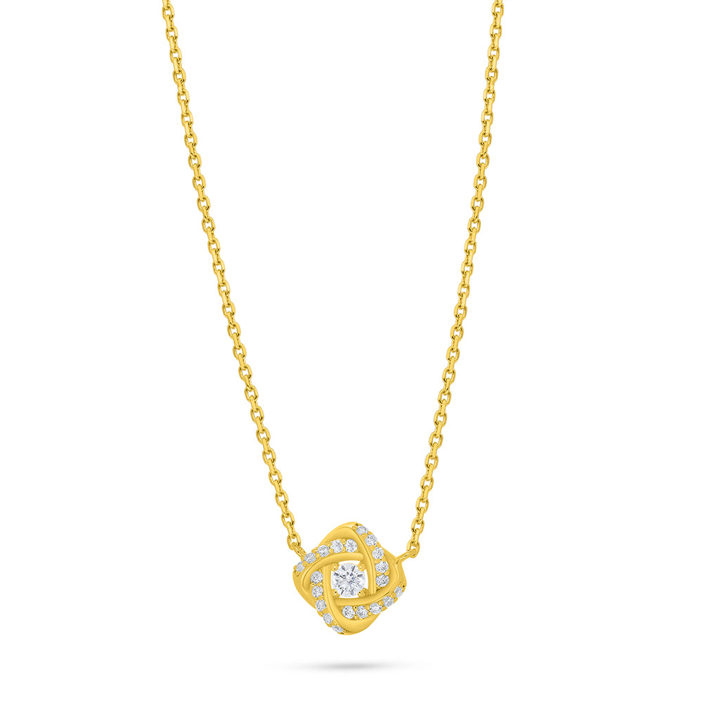 Sterling Silver 925 Necklace Golden Plated Embedded With White Zircon
