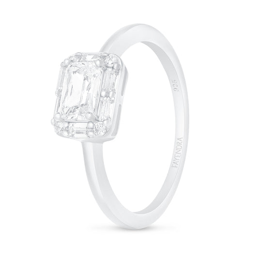 Sterling Silver 925 Ring Rhodium Plated Embedded With White Zircon