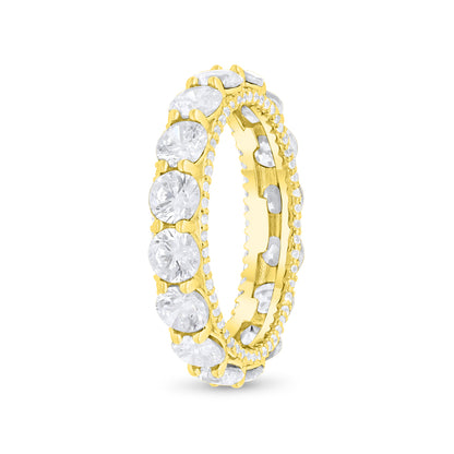 Sterling Silver 925 Ring Golden Plated Embedded With White Zircon