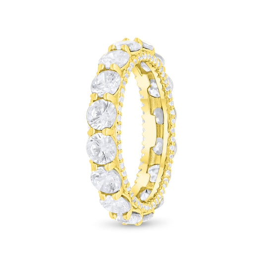 Sterling Silver 925 Ring Golden Plated Embedded With White Zircon