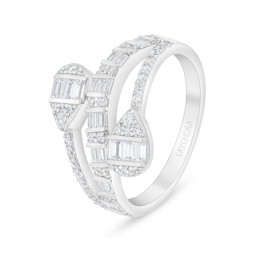 Sterling Silver 925 Ring Rhodium Plated Embedded With White Zircon
