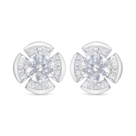 Sterling Silver 925 Earring Rhodium Plated Embedded With White Zircon