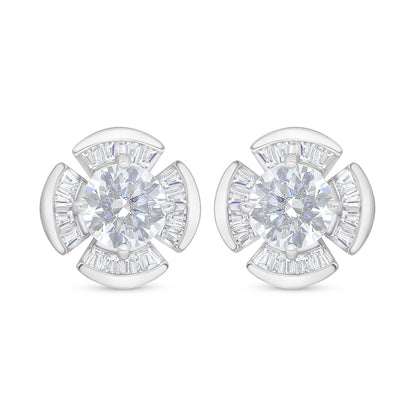 Sterling Silver 925 Earring Rhodium Plated Embedded With White Zircon