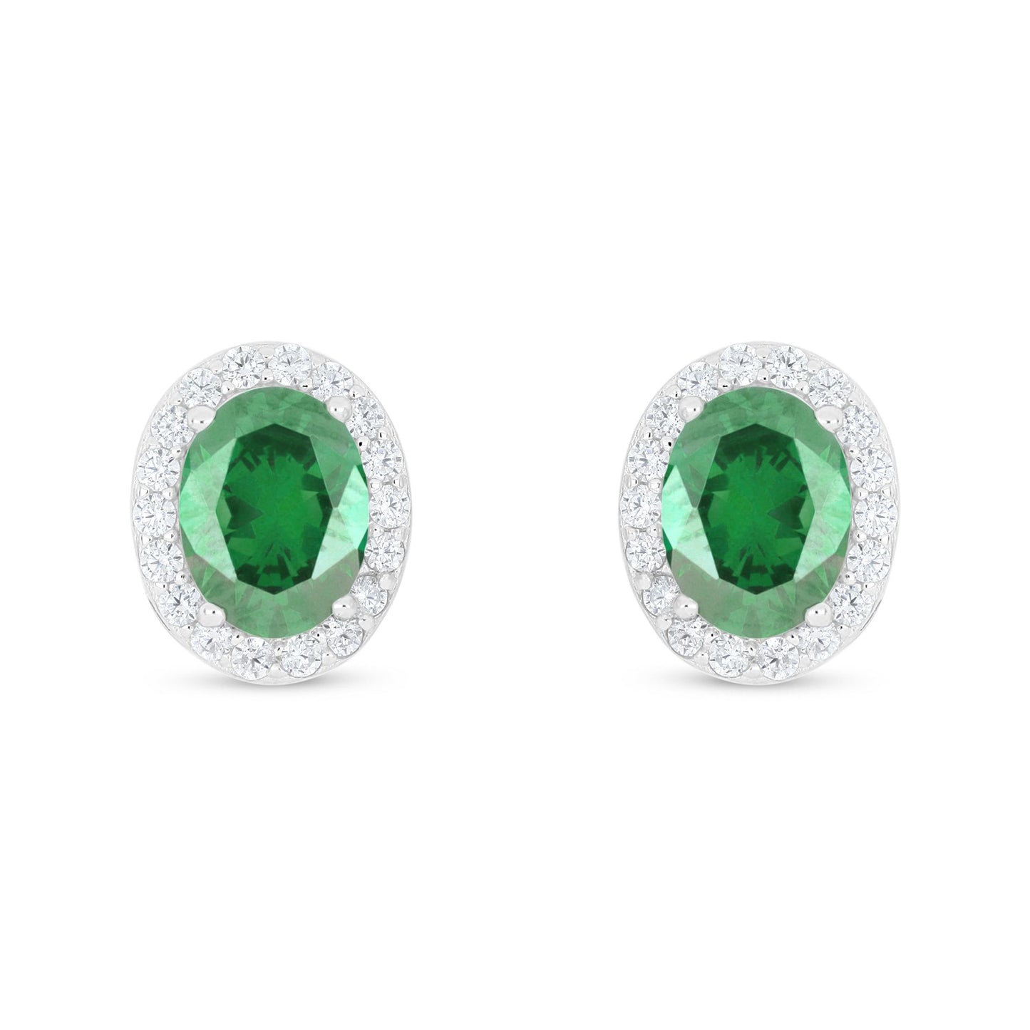 Sterling Silver 925 Earring Rhodium Plated Embedded With Emerald Zircon And White Zircon