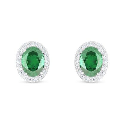 Sterling Silver 925 Earring Rhodium Plated Embedded With Emerald Zircon And White Zircon