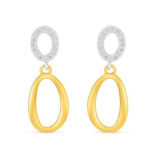 Sterling Silver 925 Earring Rhodium And Golden Plated Embedded With White Zircon