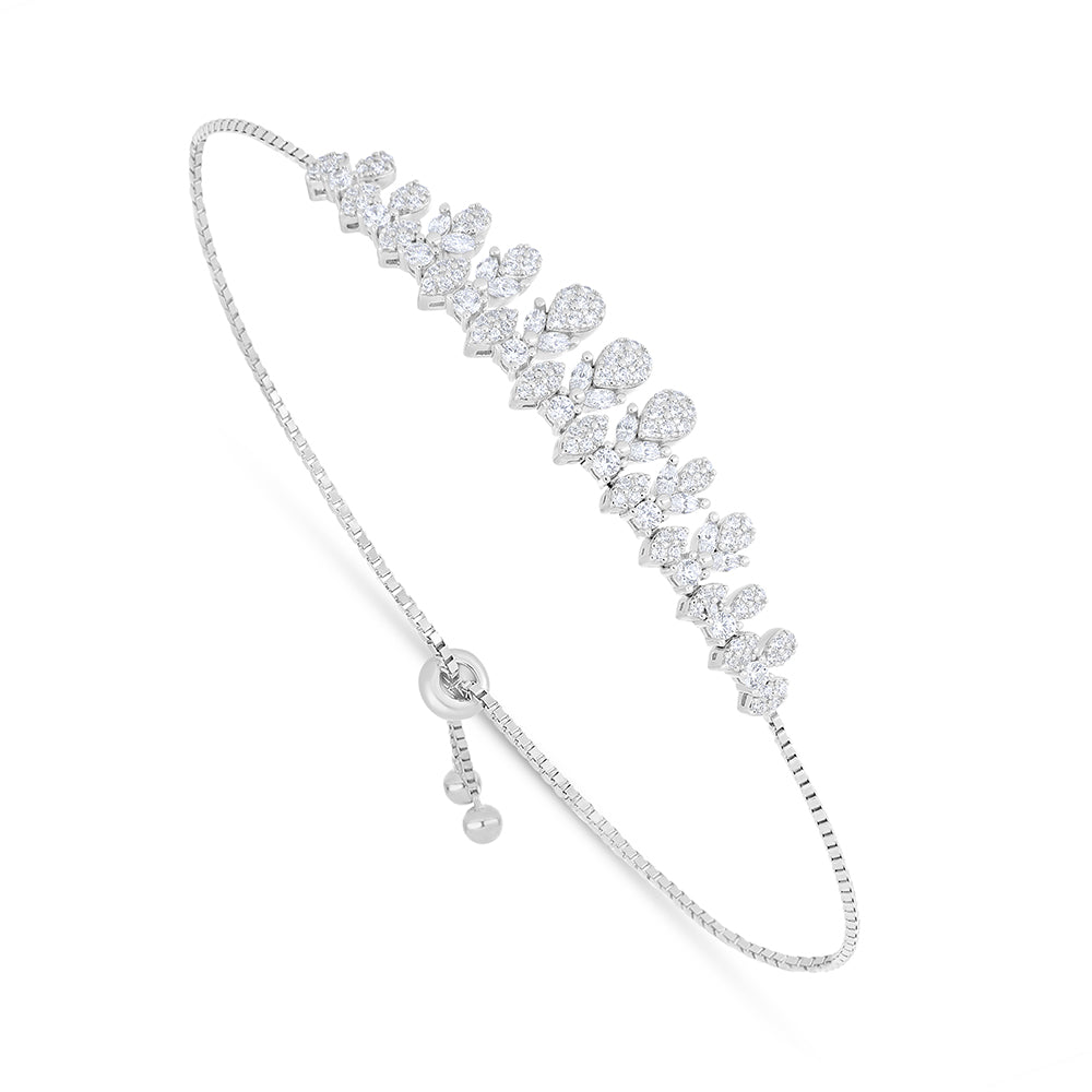 Sterling Silver 925 Bracelet Rhodium Plated Embedded With White Zircon