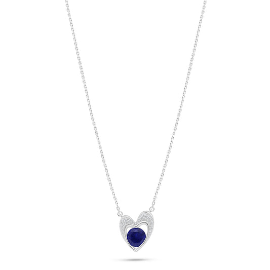 Sterling Silver 925 Necklace Rhodium Plated Embedded With Sapphire Corundum And White Zircon