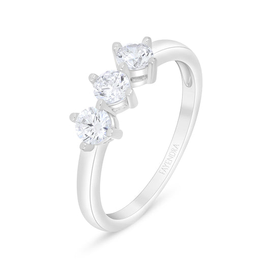 Sterling Silver 925 Ring Rhodium Plated Embedded With White Zircon