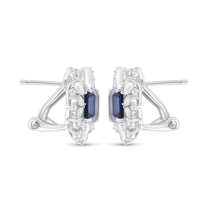 Sterling Silver 925 Earring Rhodium Plated Embedded With Sapphire Corundum And White Zircon